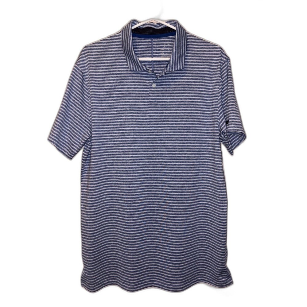 Nike Golf Polo Mens Medium Blue Striped Tiger Woods Collection Dri-FIT